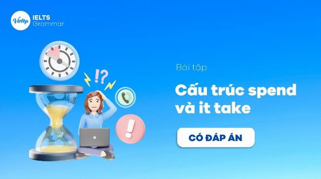 Mô hình cấu trúc spend ving hay to v với các thành phần thời gian, tiền bạc và danh động từ V-ing minh họa rõ ràng.