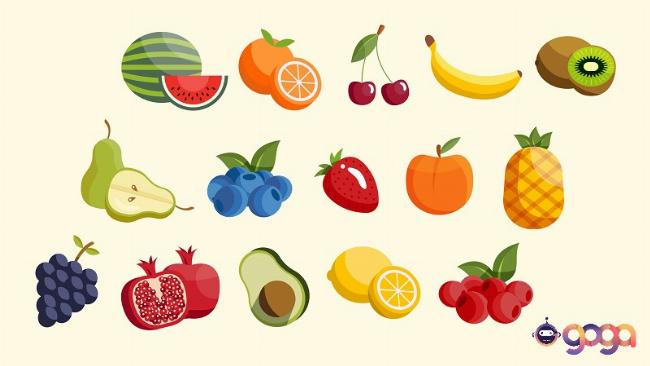 Một bảng minh họa bằng hình ảnh các loại quả nhiệt đới phổ biến như xoài, thanh long, chôm chôm, giúp học từ vựng các loại quả trong tiếng Anh dễ dàng hơn.