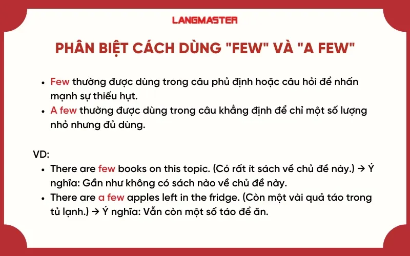 Phân biệt few và a few qua hình ảnh minh họa