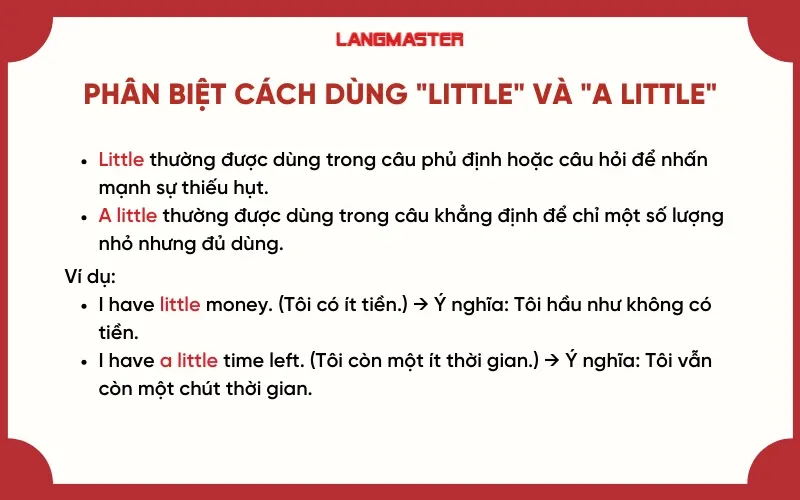 Phân biệt little và a little trong tiếng Anh