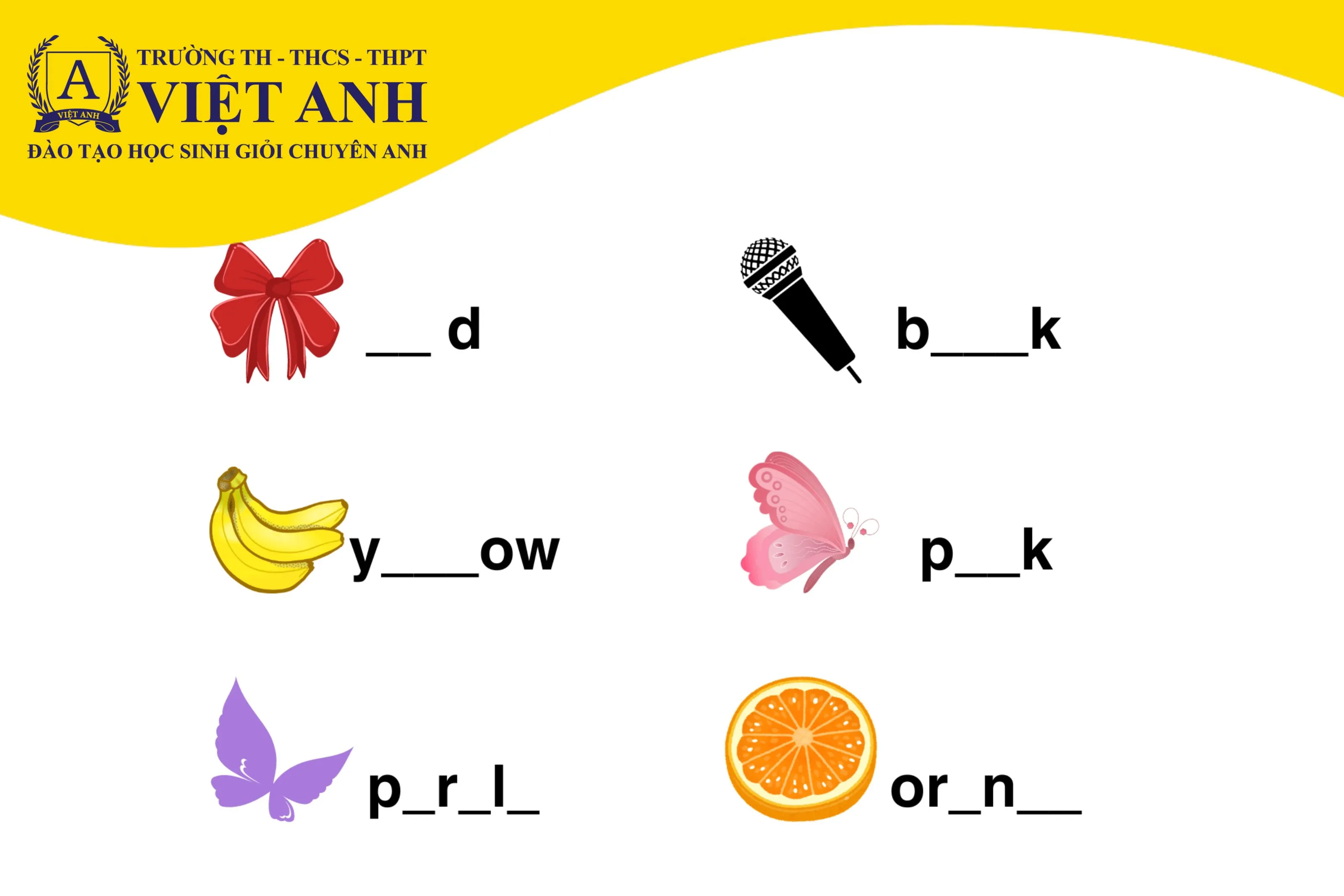 Bài tập trắc nghiệm nhìn hình ảnh đoán từ vựng màu sắc tiếng Anh