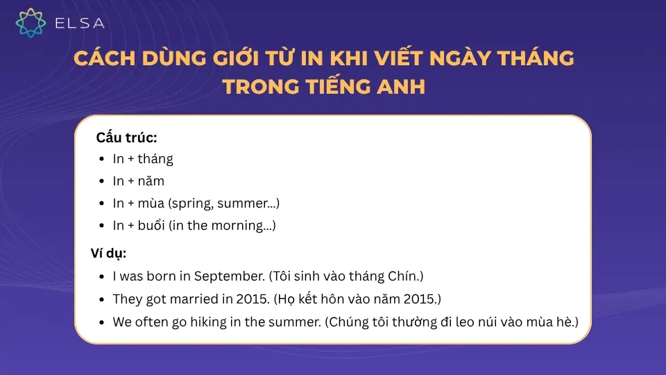 Minh họa cách dùng giới từ IN