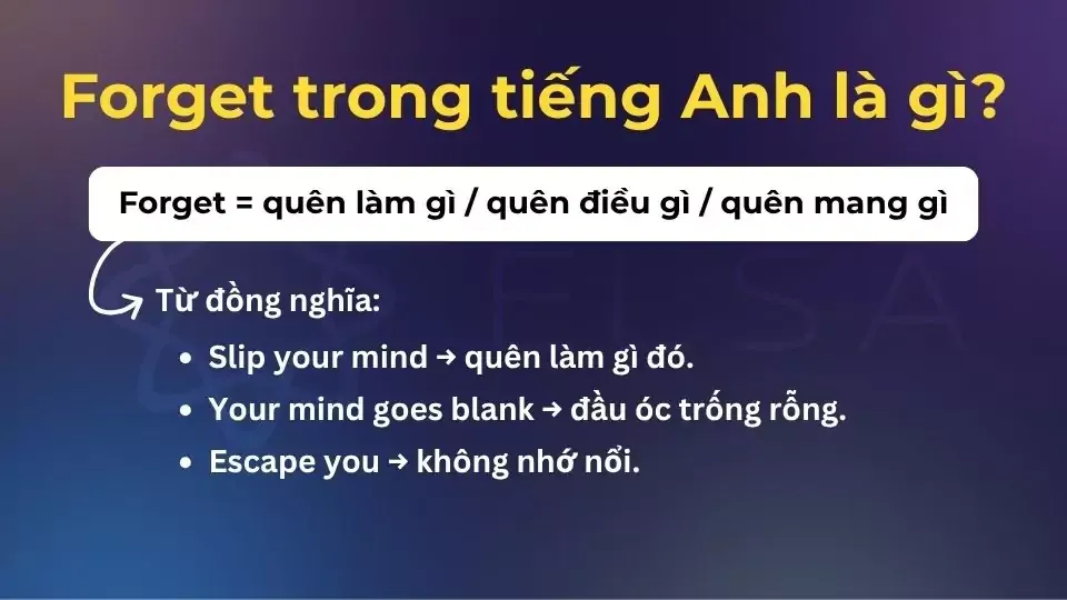 Forget trong tiếng Anh là gì? - Minh họa các thì của động từ Forget