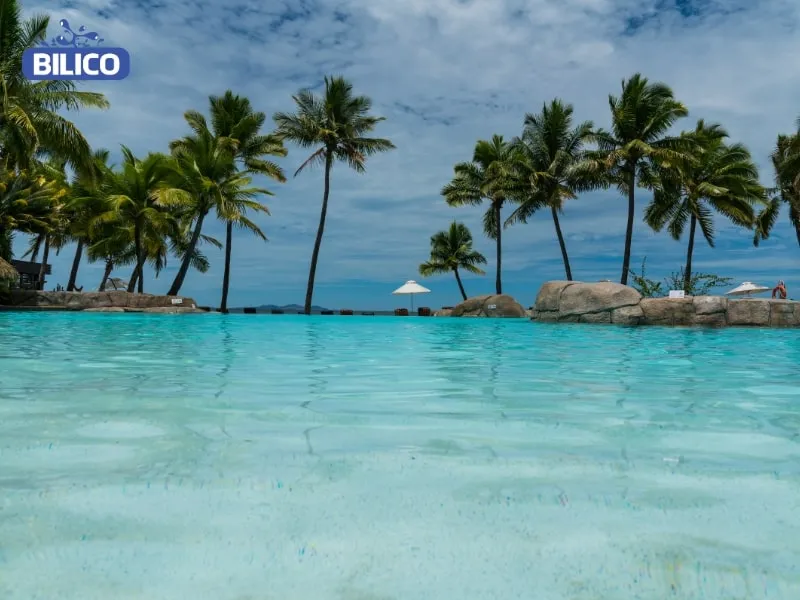 Góc nhìn từ trên cao xuống một hồ bơi vô cực đẳng cấp