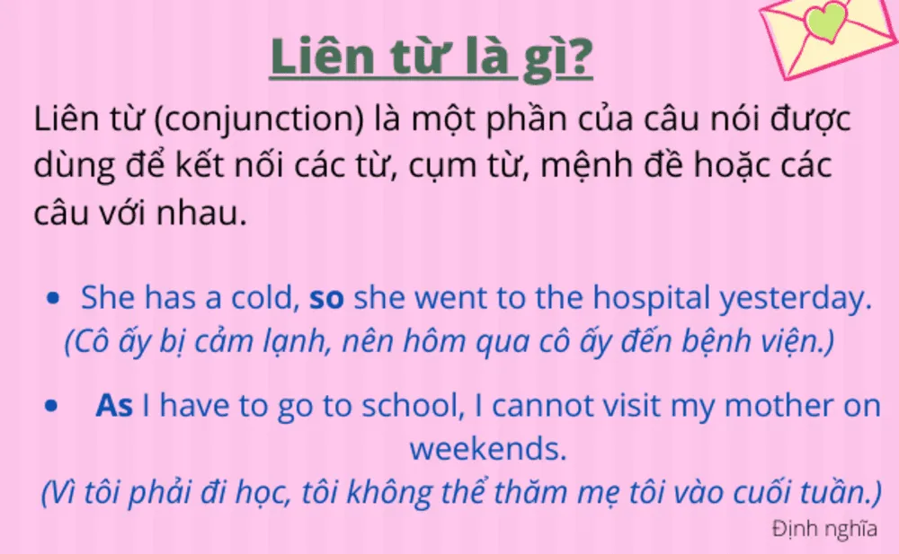 Định nghĩa liên từ trong tiếng Anh là gì