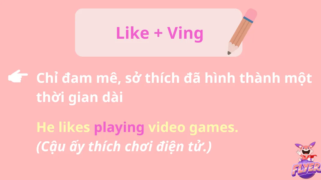 Sơ đồ tư duy về cách sử dụng Like cộng với Ving trong tiếng Anh
