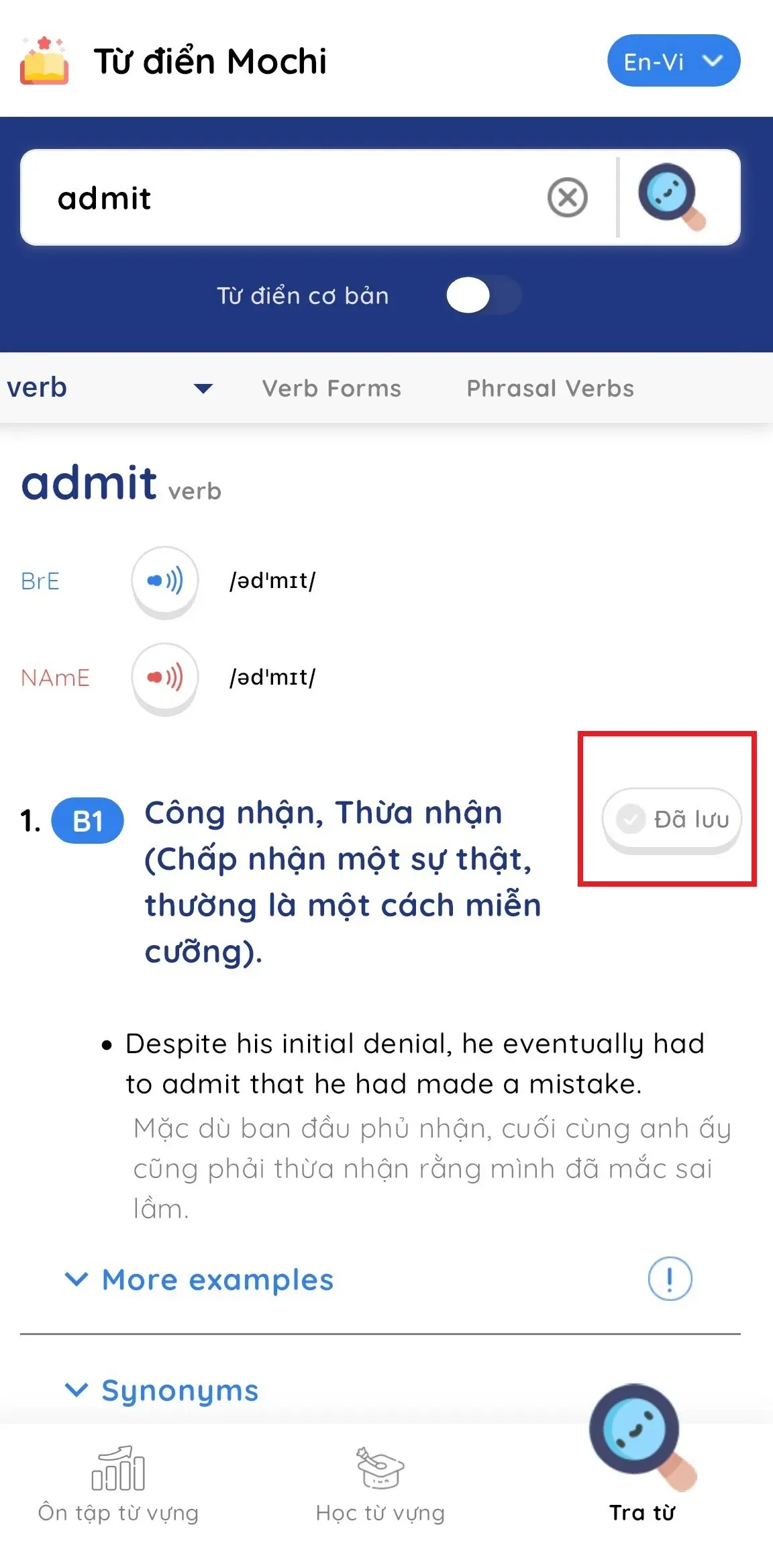 Tính năng lưu từ vựng thông minh