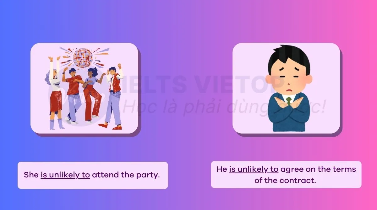 Ví dụ thể phủ định của be likely to