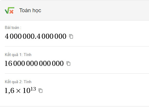 Kết quả phép tính 4 triệu nhân 4 triệu