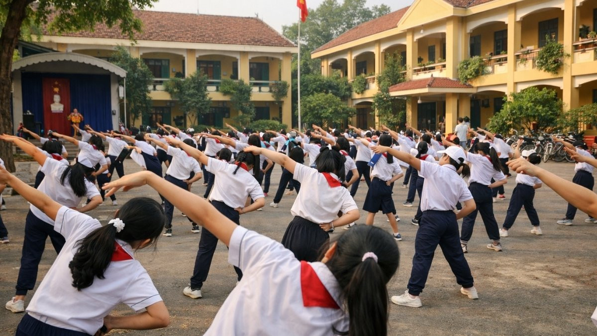 Nhóm bạn học sinh vui đùa cùng nhau dưới bóng cây