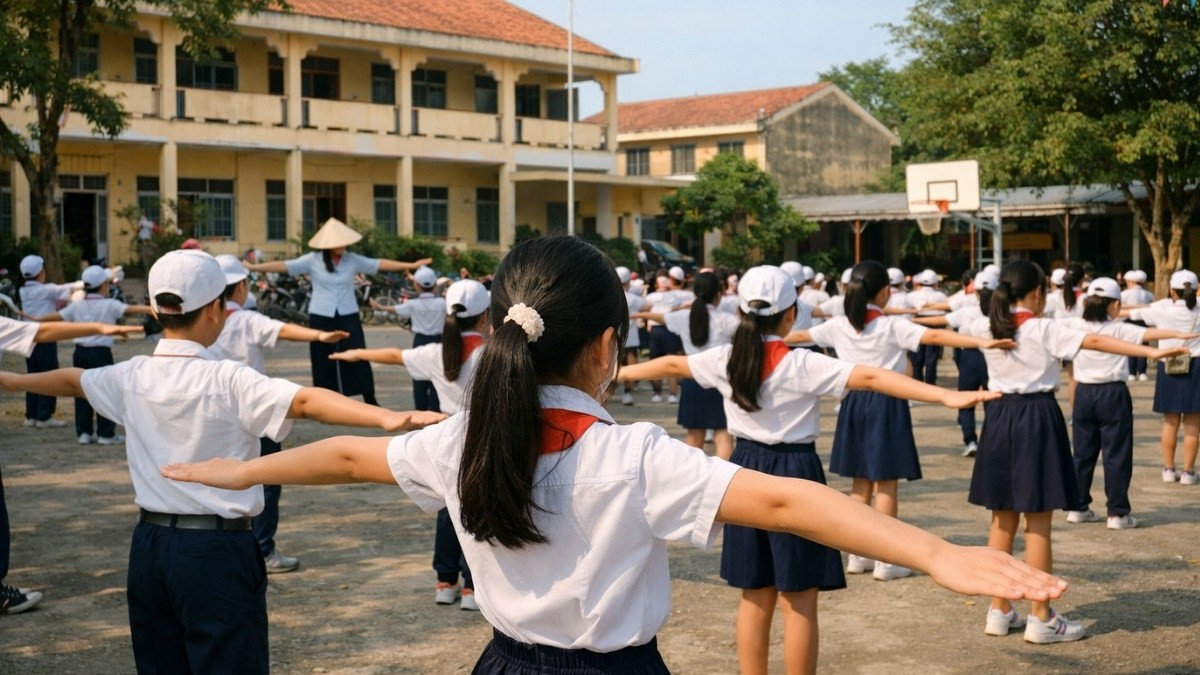 Bức ảnh ghi lại khoảnh khắc vui vẻ của một nhóm học sinh