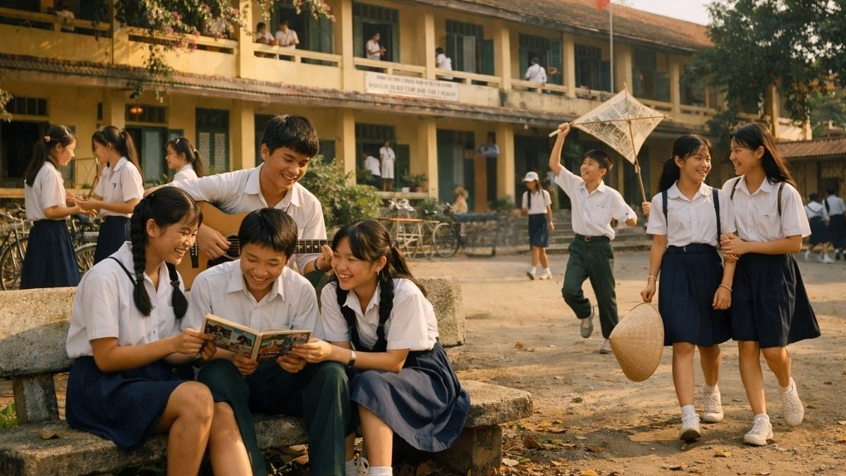 Hình ảnh các em học sinh thích thú trong giờ ra chơi