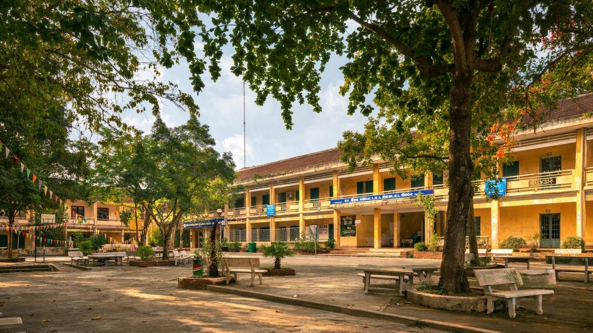 Con đường rợp bóng cây dẫn vào trường học