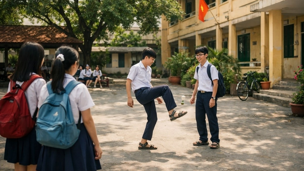 Trò chơi trốn tìm náo nhiệt trong sân trường