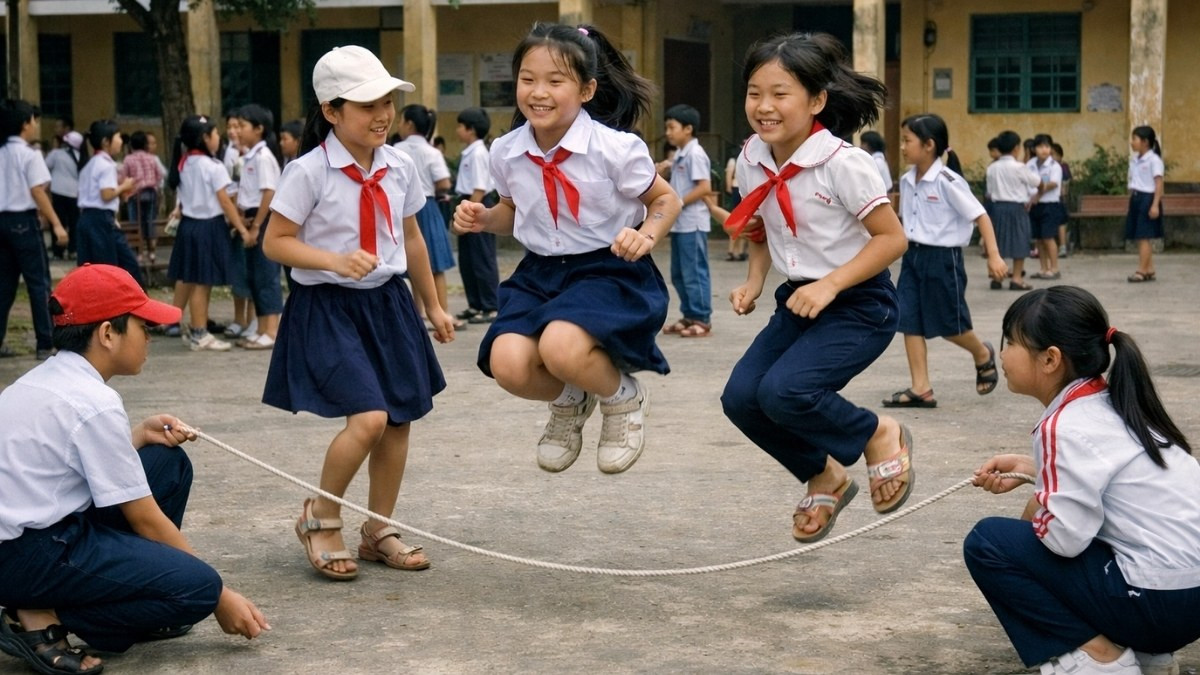 Cảnh quan sân trường rộn rã tiếng cười