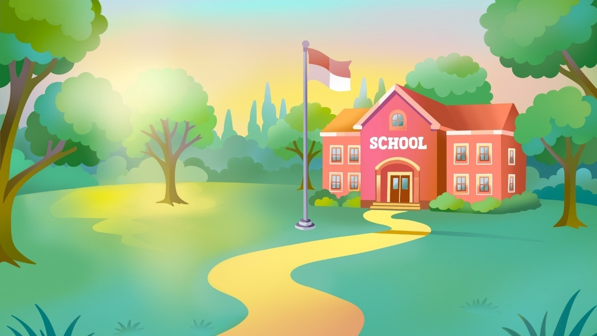 Minh họa trường học với các biểu tượng vui nhộn