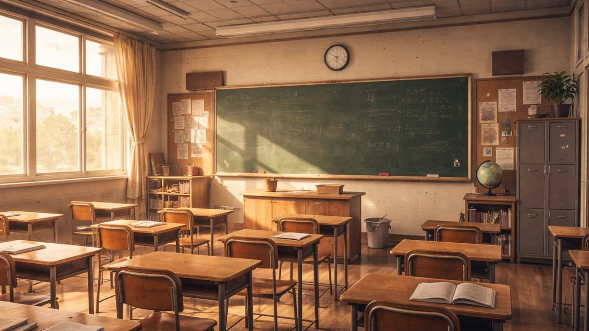 Cảnh tượng trường học trong một câu chuyện hoạt hình