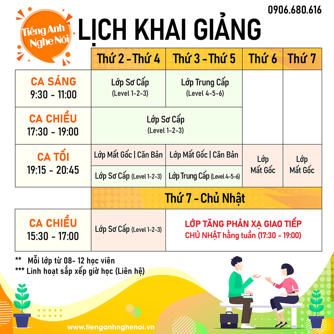 Lịch khai giảng các khóa học Tiếng Anh