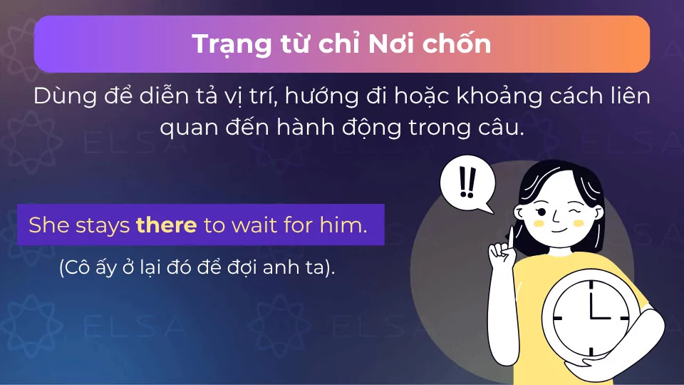 Câu ví dụ dùng trạng từ chỉ nơi chốn
