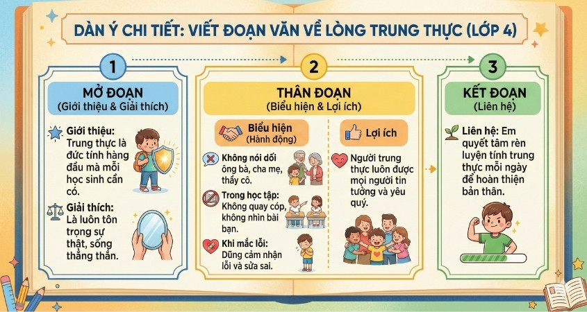 Dàn ý chi tiết cho đoạn văn về lòng trung thực lớp 4