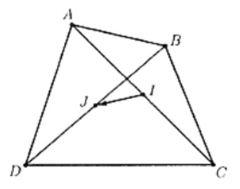 Cho tứ giác ABCD. Gọi I,J lần lượt là trung điểm của AC và BD. Biết vec AB + vec CD = k vec IJ. Giá trị của k bằng bao nhiêu? (ảnh 1)
