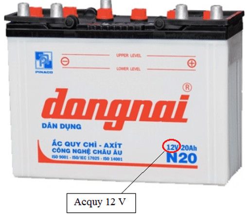 Minh họa hiệu điện thế ắc quy 12V