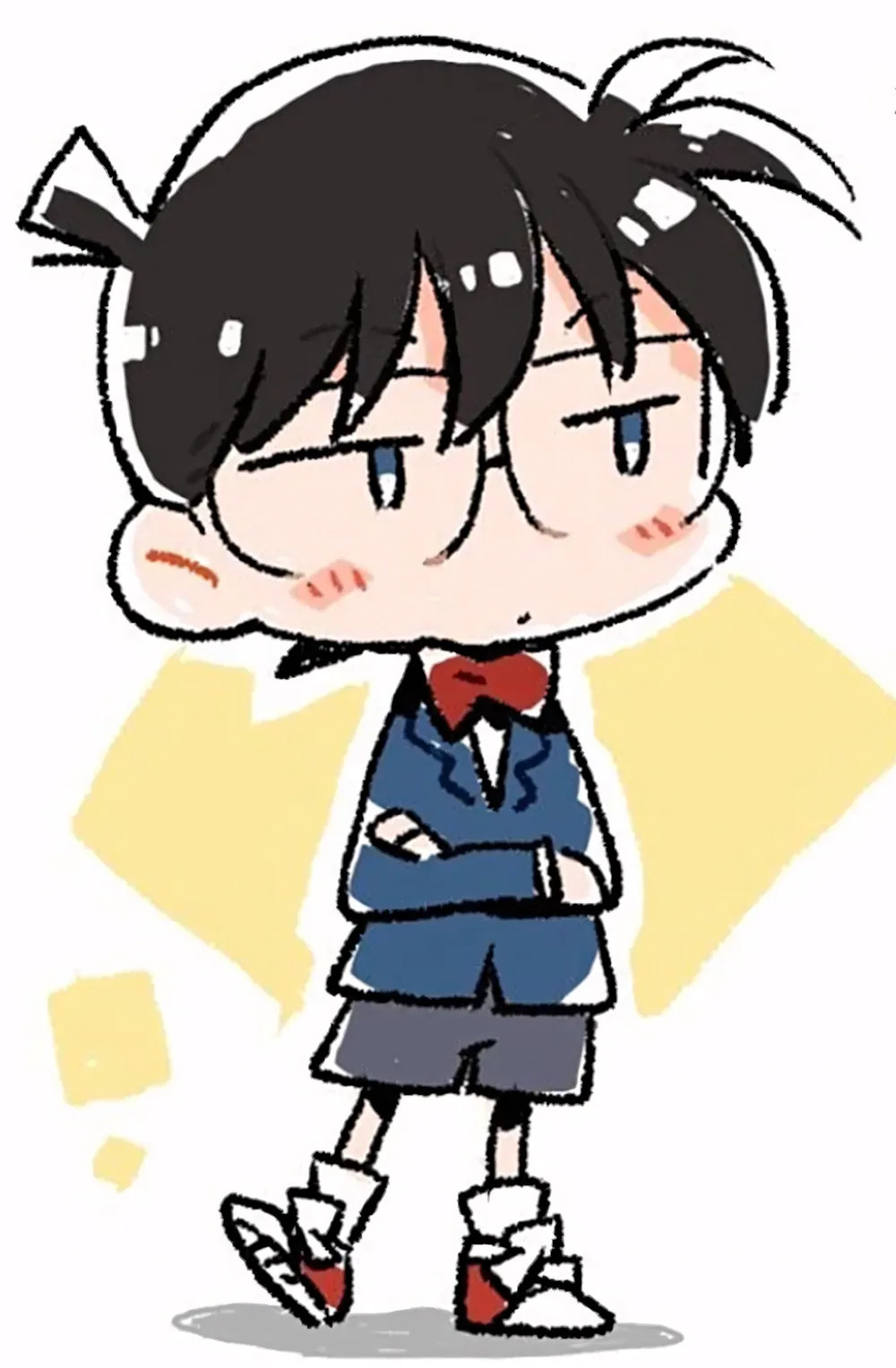 Minh họa nhân vật chibi nam với biểu cảm tinh nghịch